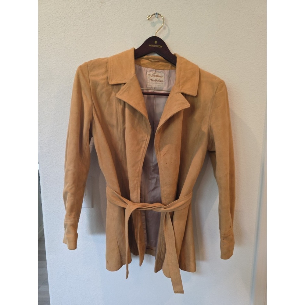 LEATHERS by NEW ENGLAND Vintage Soft Suede Short Trench Coat Camel Brown Sz M